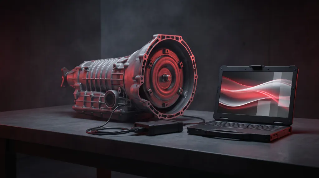 Skrzynia automatyczna z przekładnią hydrokinetyczną i laptop z wykresem