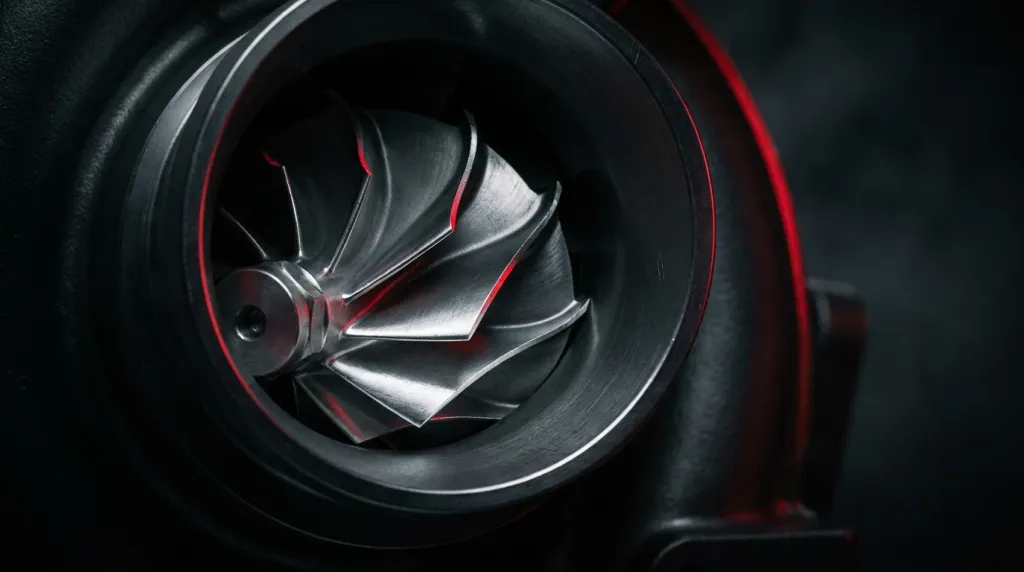Benzynowy silnik turbo z widoczną turbosprężarką podczas kalibracji